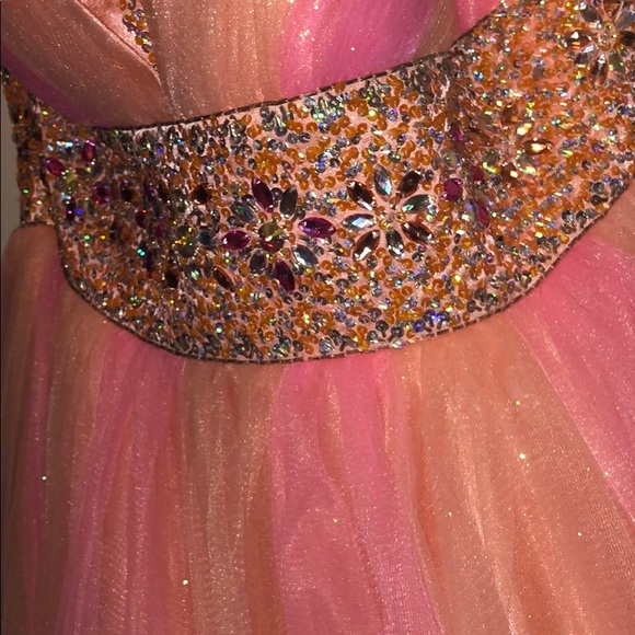 Pink-Orange Strapless Prom Dress - Picture 2 of 8